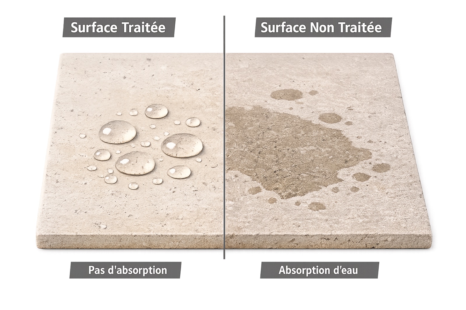 Pierre naturelle — comparaison avant/après traitement hydrofuge